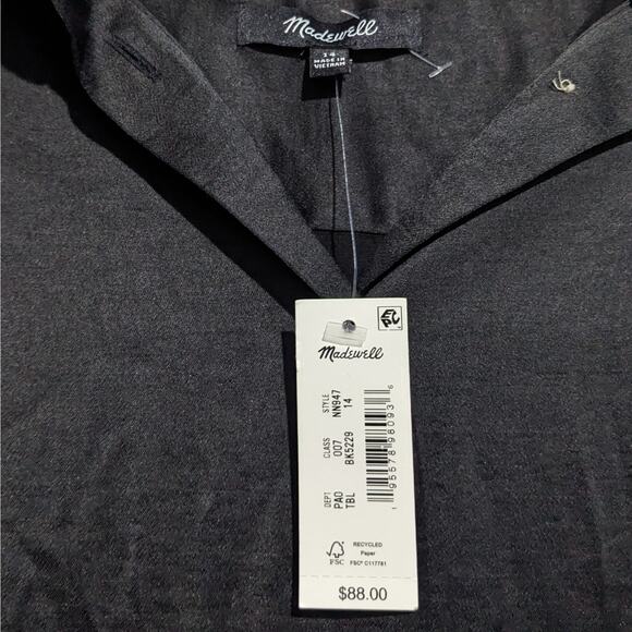 NWT Madewell Satin Darted Button-Up Shirt True Black Women's Size 14 #NN947 - Picture 8 of 13